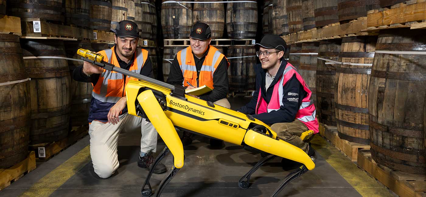 A robot dog is being tested in Scotland’s whisky warehouses as part of an early experiment to automate the detection of ethanol leaks, a potentially costly problem for distillers.